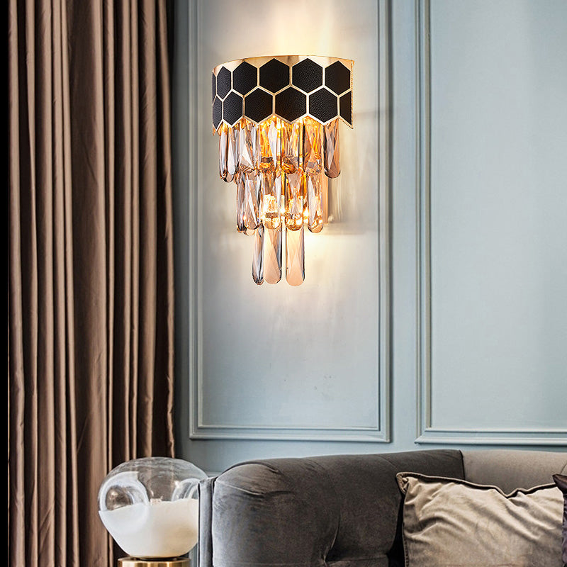 Isabelle Minimalist Tapered Crystal 3-Head Wall Sconce Black