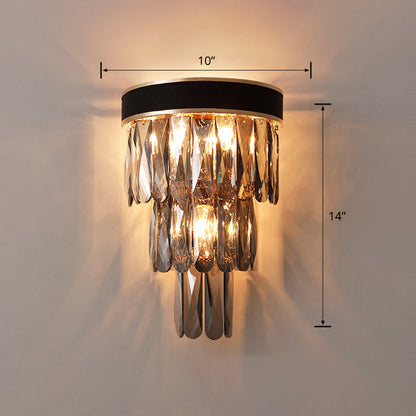 Camille Minimalist 3-Tier Crystal Flush Wall Sconce Black