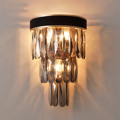 Camille Minimalist 3-Tier Crystal Flush Wall Sconce Black