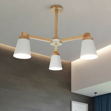 Élodie Nordic Conical Iron Chandelier with Wooden Arms