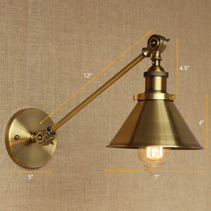 Colette Vintage Tapered Brass Wall Lamp Industrial Sconce