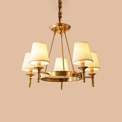 Claire Conic Fabric Chandelier Gold Minimalist Ceiling Light