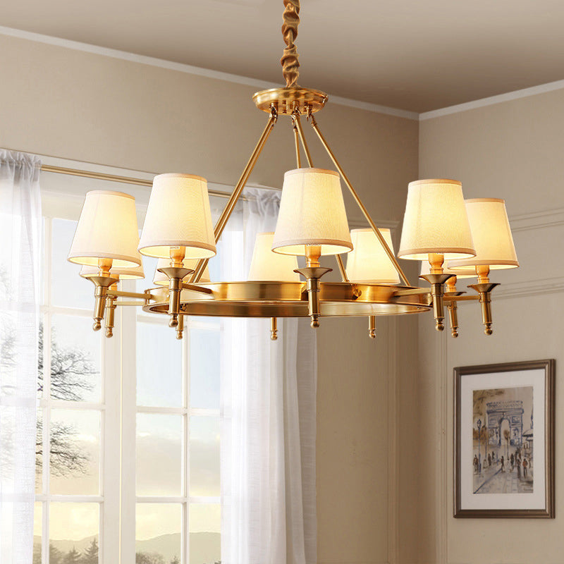 Claire Conic Fabric Chandelier Gold Minimalist Ceiling Light