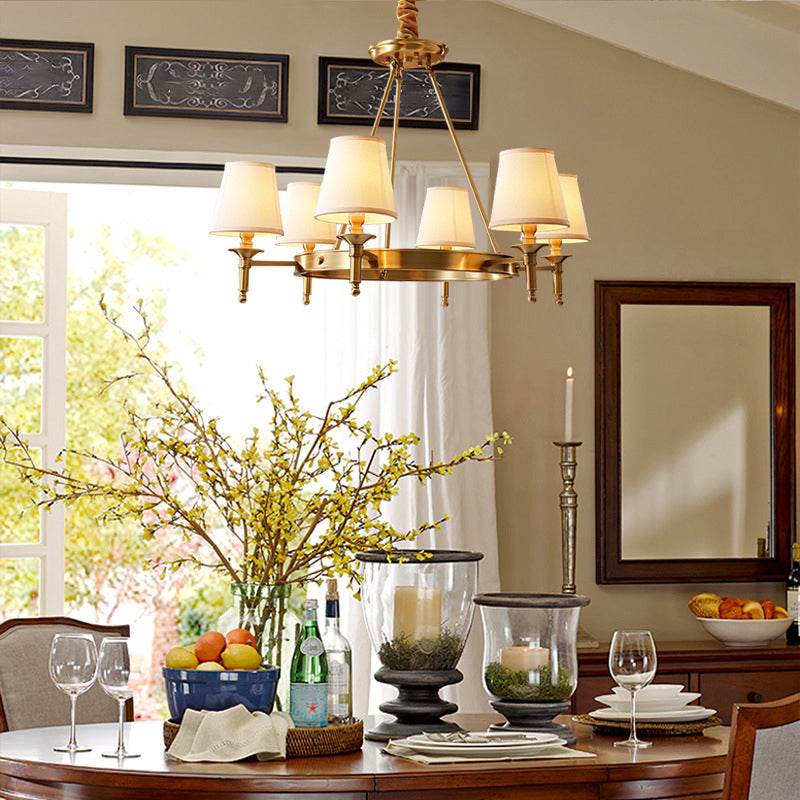 Claire Conic Fabric Chandelier Gold Minimalist Ceiling Light