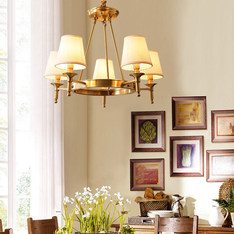Claire Conic Fabric Chandelier Gold Minimalist Ceiling Light
