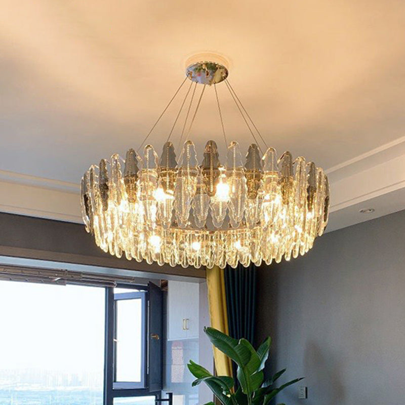 Camille Crystal Leaf Round Chandelier 9 Light Smoke Gray