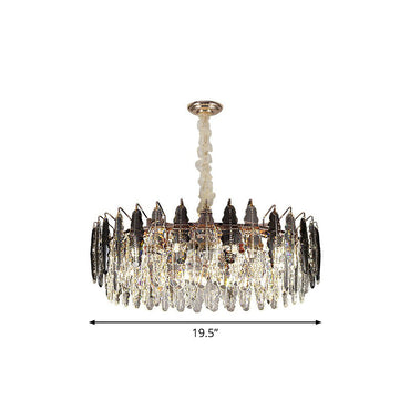 Camille Crystal Leaf Runder Kronleuchter 9-flammig Rauchgrau