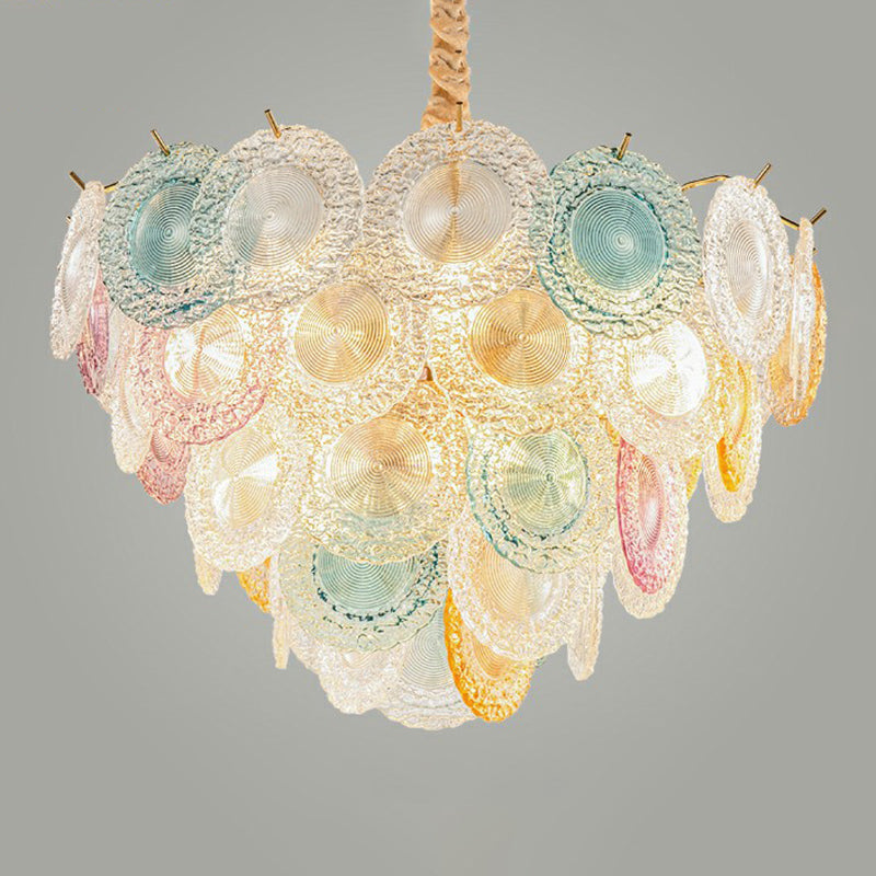 Elodie Mehrfarbiger Glas-Scheiben-Kronleuchter Modern 10-flammige Pendelleuchte