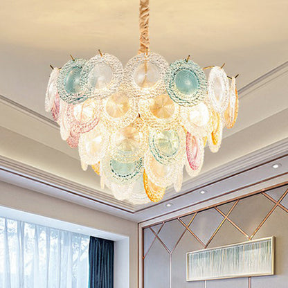 Elodie Mehrfarbiger Glas-Scheiben-Kronleuchter Modern 10-flammige Pendelleuchte