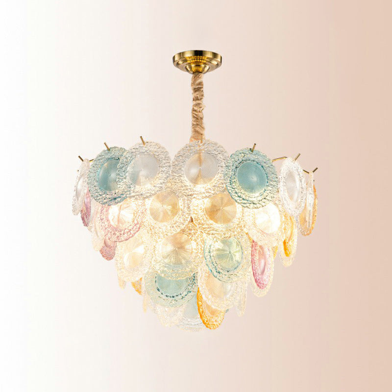 Elodie Mehrfarbiger Glas-Scheiben-Kronleuchter Modern 10-flammige Pendelleuchte