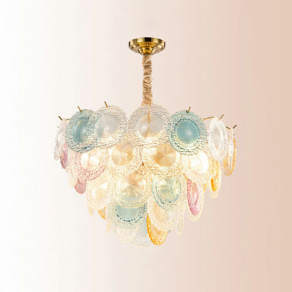 Elodie Mehrfarbiger Glas-Scheiben-Kronleuchter Modern 10-flammige Pendelleuchte
