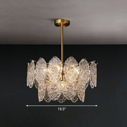 Colette Carved Glass Tiered Chandelier Gold Dining Pendant