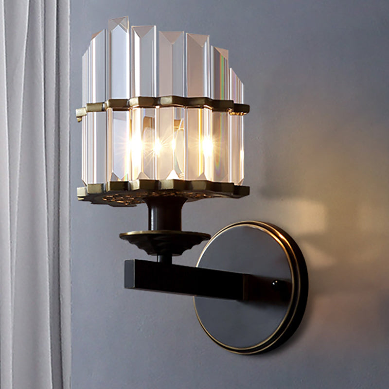 Élise Contemporary K9 Crystal Wall Sconce 1-Light Black/Brass
