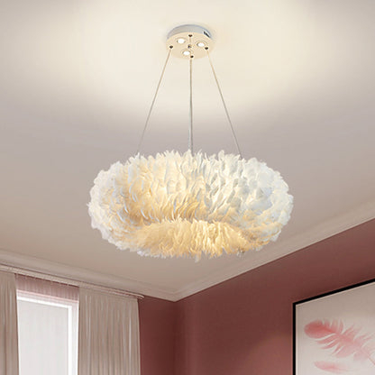 Aurora Feather Donut Pendant Light White Modern Chandelier