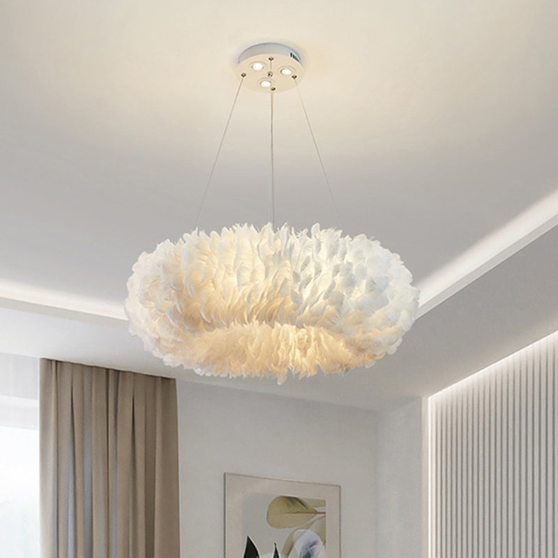 Aurora Feather Donut Pendant Light White Modern Chandelier