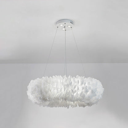 Aurora Feather Donut Pendant Light White Modern Chandelier