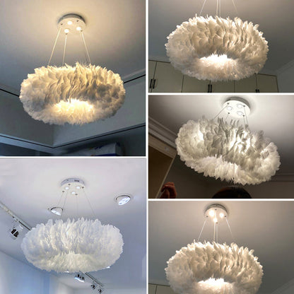 Aurora Feather Donut Pendant Light White Modern Chandelier