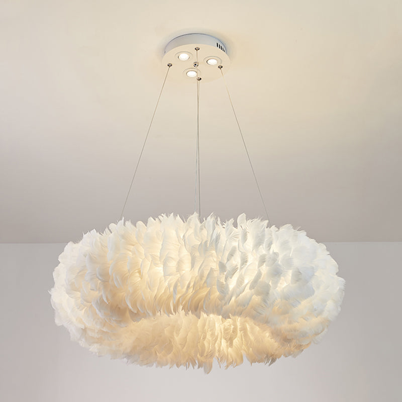 Aurora Feather Donut Pendant Light White Modern Chandelier