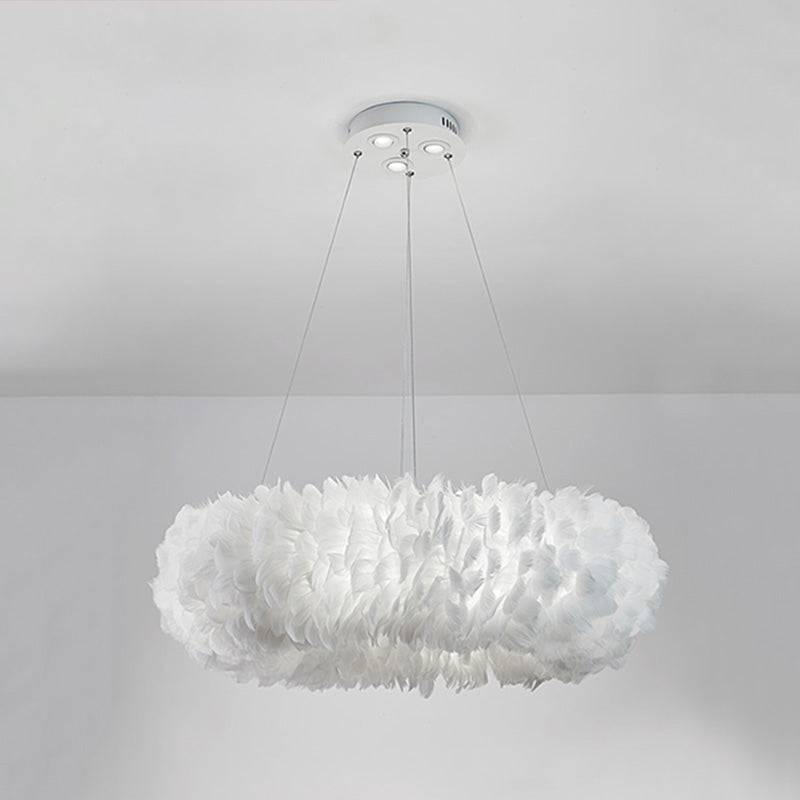 Aurora Feather Donut Pendant Light White Modern Chandelier