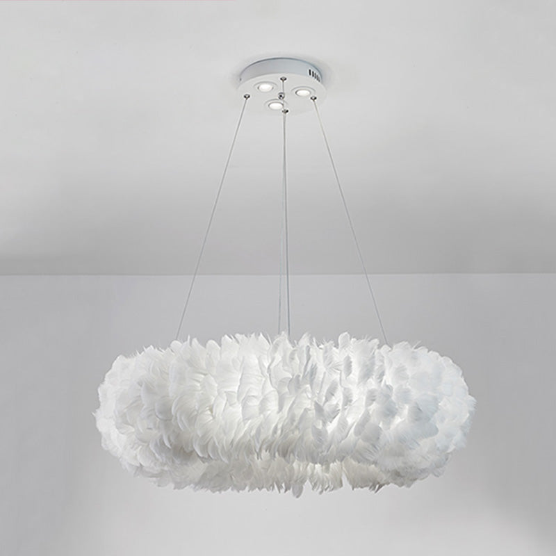 Aurora Feather Donut Pendant Light White Modern Chandelier