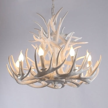 Aurélie White Antler Rustic Chandelier Bare Bulb Pendant
