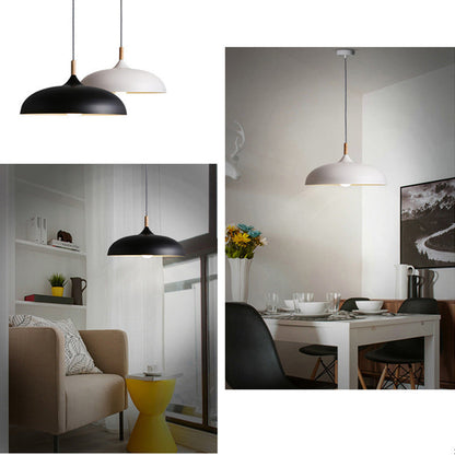 Clara Modern Dome Pendant Light with Wooden Top