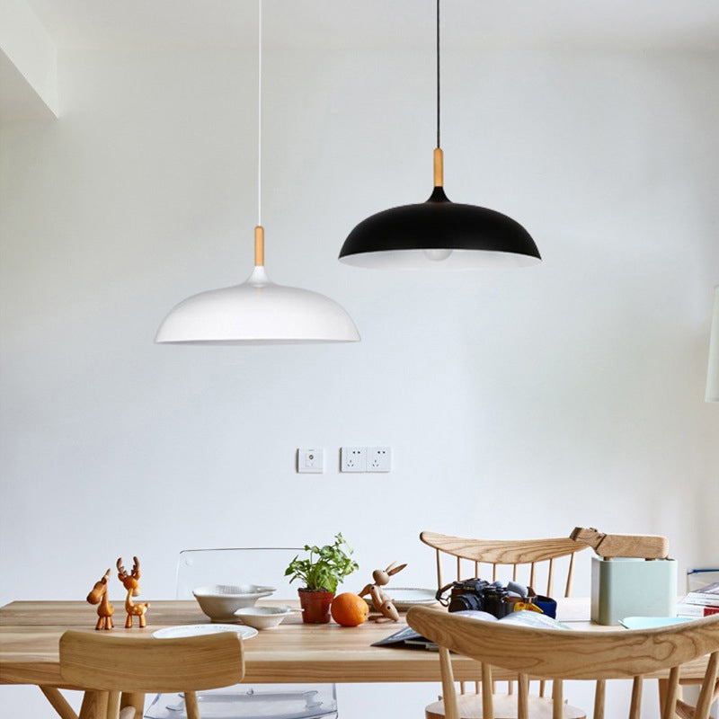 Clara Modern Dome Pendant Light with Wooden Top