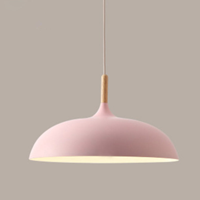 Clara Modern Dome Pendant Light with Wooden Top