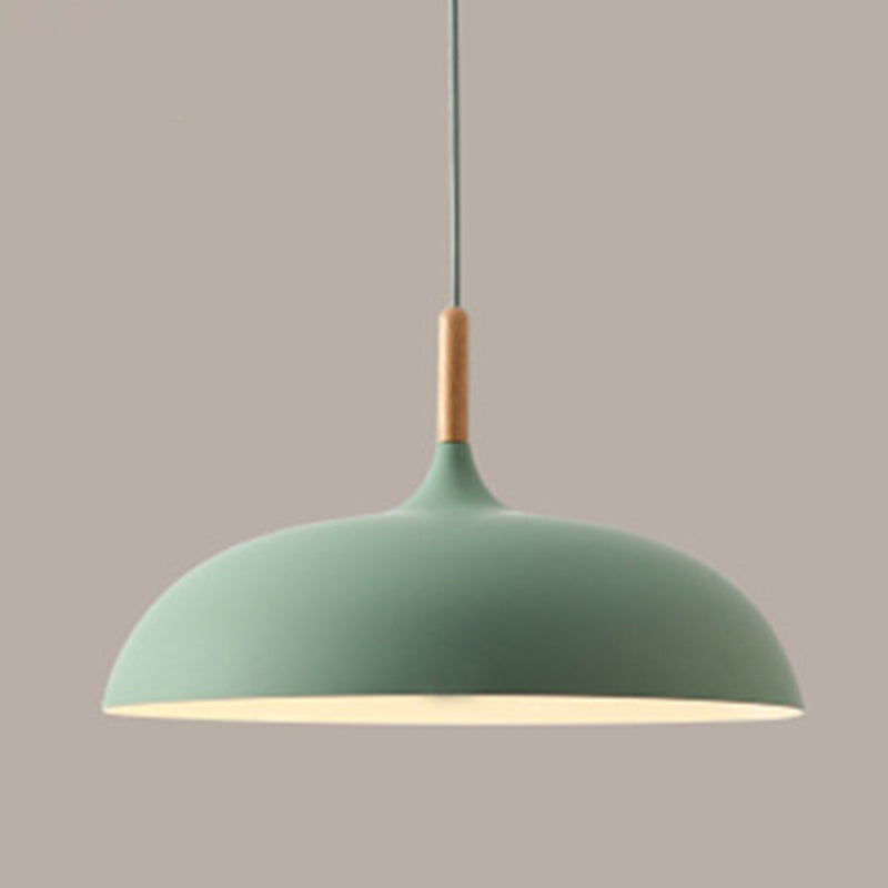 Clara Modern Dome Pendant Light with Wooden Top