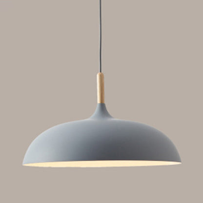 Clara Modern Dome Pendant Light with Wooden Top