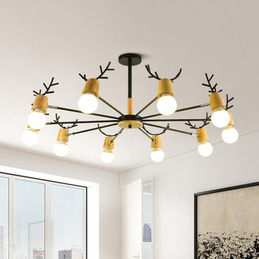Sophie Wooden Antler Sputnik Chandelier Black 6/10-Light Pendant