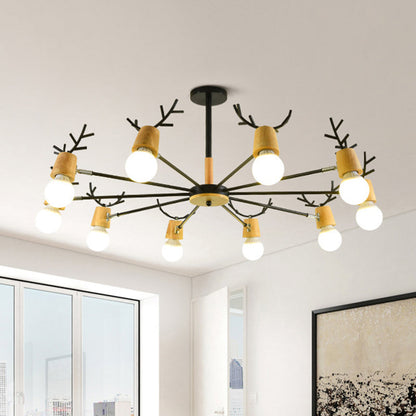 Sophie Wooden Antler Sputnik Kronleuchter Schwarz 6/10-flammige Pendelleuchte