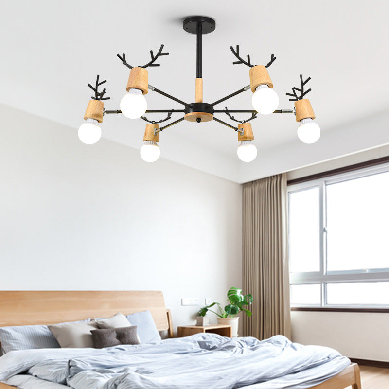 Sophie Wooden Antler Sputnik Kronleuchter Schwarz 6/10-flammige Pendelleuchte