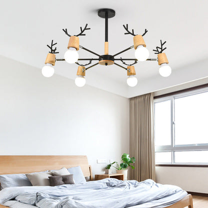 Sophie Wooden Antler Sputnik Kronleuchter Schwarz 6/10-flammige Pendelleuchte