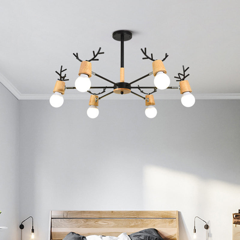Sophie Wooden Antler Sputnik Kronleuchter Schwarz 6/10-flammige Pendelleuchte