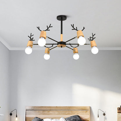 Sophie Wooden Antler Sputnik Kronleuchter Schwarz 6/10-flammige Pendelleuchte