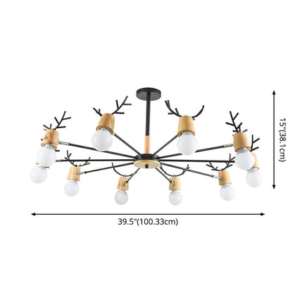 Sophie Wooden Antler Sputnik Kronleuchter Schwarz 6/10-flammige Pendelleuchte