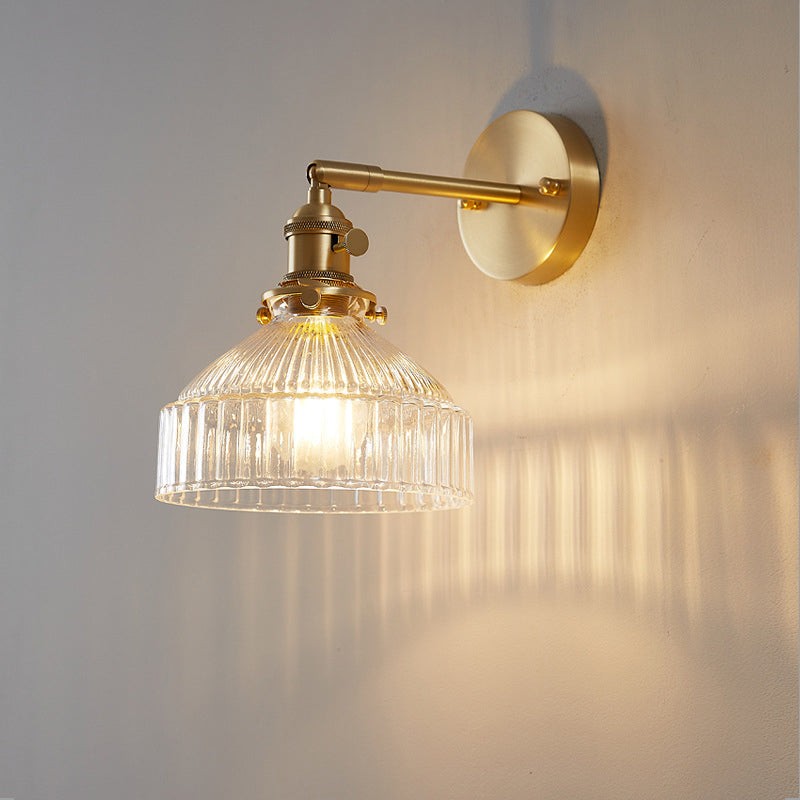 Clémence Industrial Ribbed Glass Wall Sconce in Gold Finish