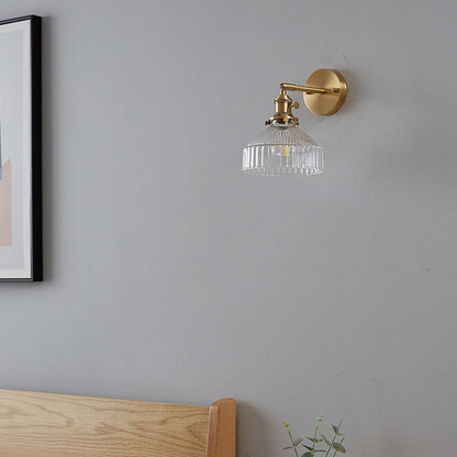 Clémence Industrial Ribbed Glass Wall Sconce in Gold Finish