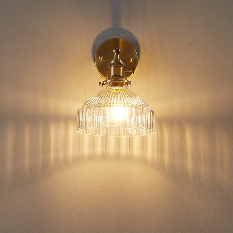 Clémence Industrial Ribbed Glass Wall Sconce in Gold Finish