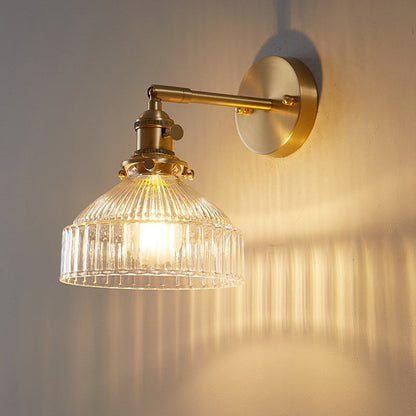 Clémence Industrial Ribbed Glass Wall Sconce in Gold Finish