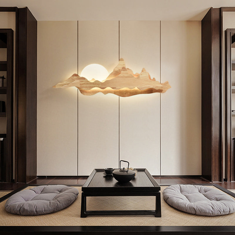 Camille Mountain & Moon Wall Lamp with Wooden Frame and Acrylic Shade