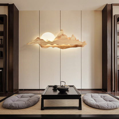 Camille Mountain & Moon Wall Lamp with Wooden Frame and Acrylic Shade