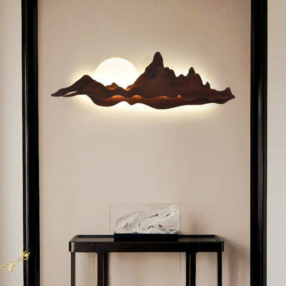 Camille Mountain & Moon Wall Lamp with Wooden Frame and Acrylic Shade