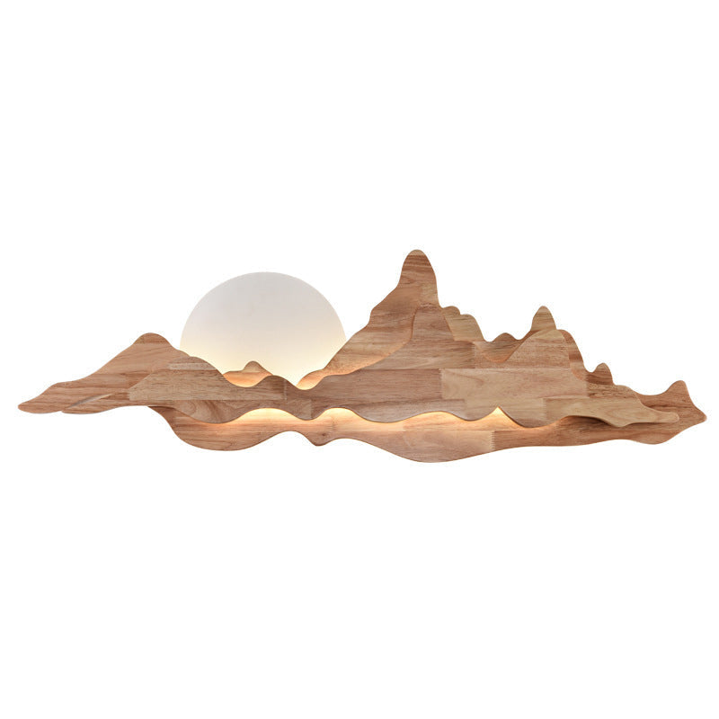 Camille Mountain & Moon Wall Lamp with Wooden Frame and Acrylic Shade