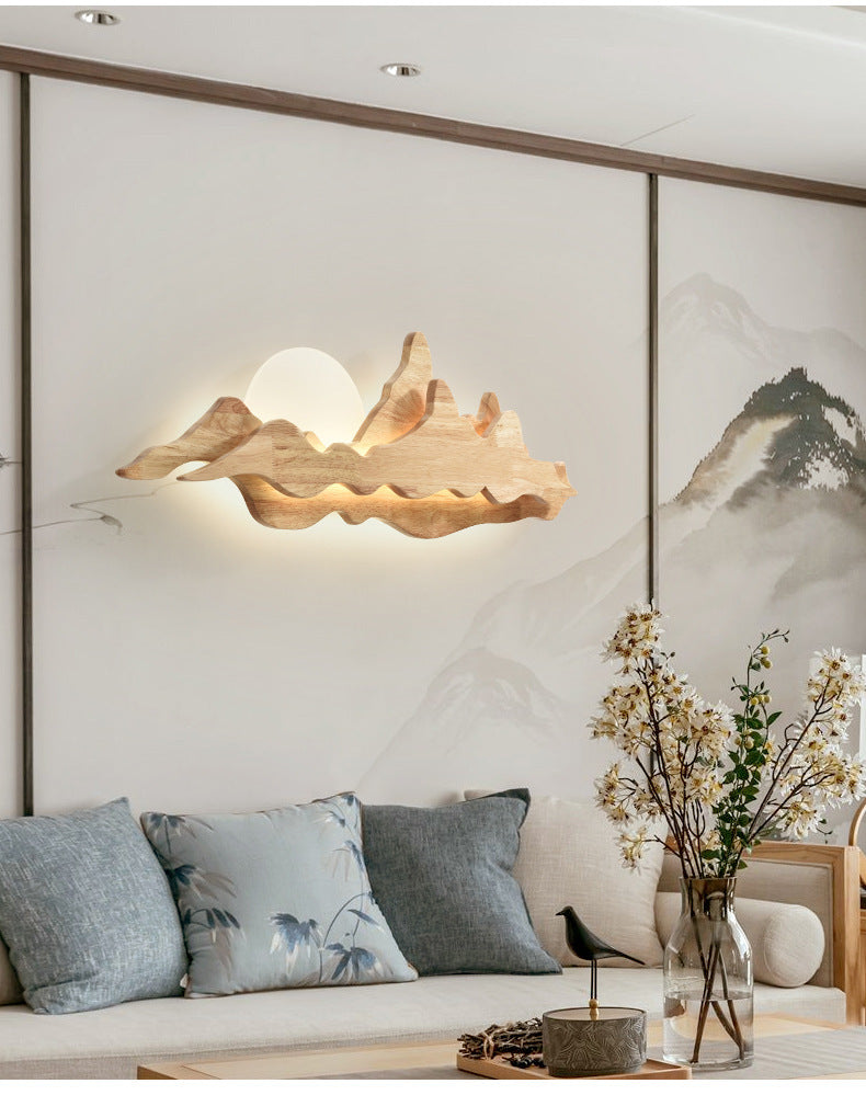 Camille Mountain & Moon Wall Lamp with Wooden Frame and Acrylic Shade