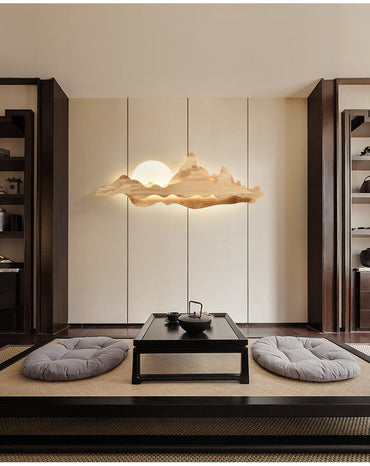 Camille Mountain & Moon Wall Lamp with Wooden Frame and Acrylic Shade