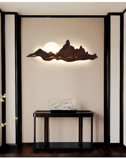 Camille Mountain & Moon Wall Lamp with Wooden Frame and Acrylic Shade