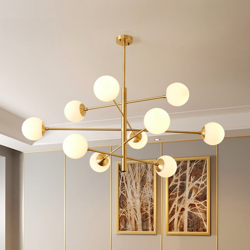 Gabrielle Post-Modern Gold & Black Glass Chandelier