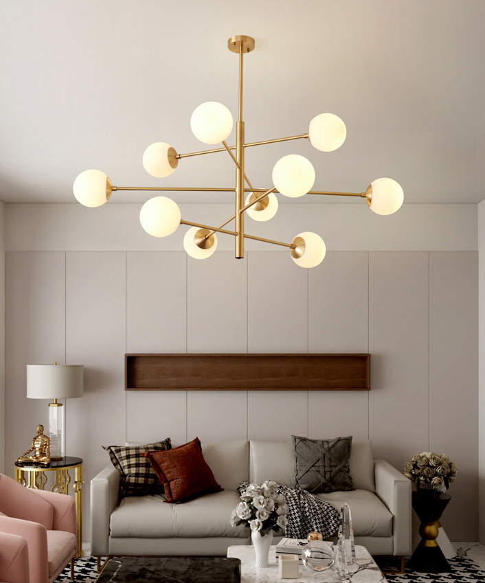 Gabrielle Post-Modern Gold & Black Glass Chandelier